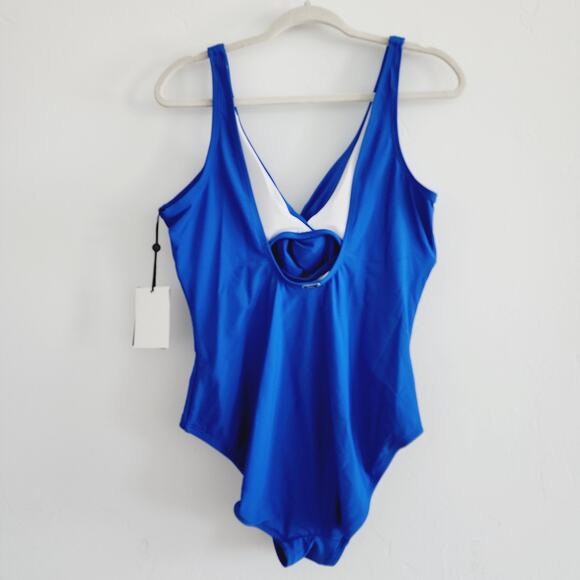 DKNY 50 UPF/SPF Cobalt Blue One Piece Swimsuit V-Neck Knotted Front 14 / Large - Picture 4 of 10